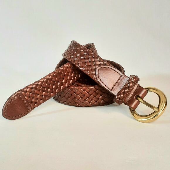 Talbots Basic Braided Belt Large Waist Genuine Leather Syrup Brown Round Buckle - Picture 1 of 10